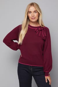 Wallis Petite Tipped Bow Neck Jumper