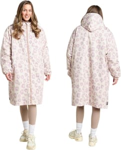 Beige Leopard-Print Changing Robe, Waterproof, Hooded, Fleece-Lined Pockets