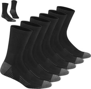 NAVYSPORT Men's Cotton Crew Socks, 6 Pack, Black, 9-11
