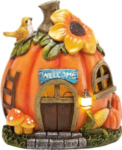 Fairy Pumpkin House Ornaments with Solar Lights Outdoor Resin 13cm