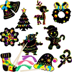 VEYLIN 48-Piece Christmas Scratch Art Hanging Decorations