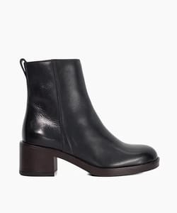 PELINE - BLACK Leather Block Heel Ankle Boots