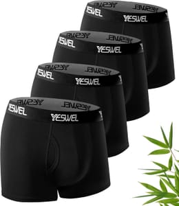 YESWEL Bamboo Men's Boxers, 4-Pack, Moisture-Wicking, Fly, Black, Size M