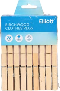 Elliott Hardwood Clothes Pegs with Coil Spring, 72-Pack