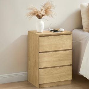 VASAGLE Bedside Table, 3-Drawers, 2 AC Outlets, 2 USB Ports