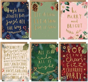 20 Eco-Friendly Christmas Cards with Envelopes, Gold Foil, Blank Notecards