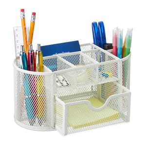 Relaxdays Desk Organiser, Modern Look, White Metal Mesh