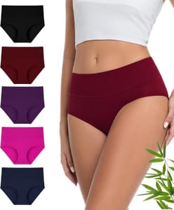 YESWEL Women Bamboo Knickers, High Waist, Full Coverage, 5 Pack
