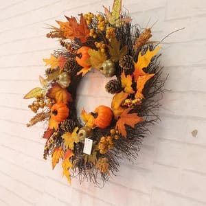 Autumn Wreath Artificial Halloween Decoration with Pumpkin