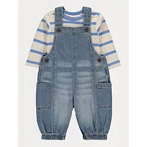 Stripe Long Sleeve Bodysuit and Denim Dungarees Outfit