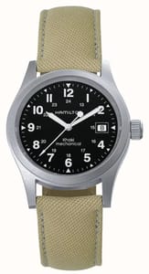 Hamilton Khaki Field Officer Mechanical 38mm Black Dial Beige Canvas