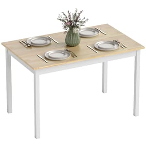 HOMCOM Dining Table for 4 - Solid Wood, Natural