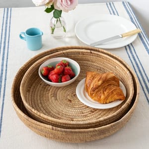 Round Water Hyacinth Trays - Set of 2