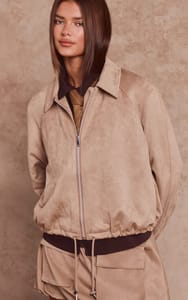Sand Lightweight Faux Suede Ruched Hem Jacket