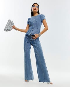 River Island Women's Wide-Leg Jeans - Blue WashRiver Island Womens Wide Leg