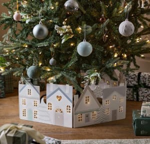 Snowy Lit Wooden Christmas Tree Skirt