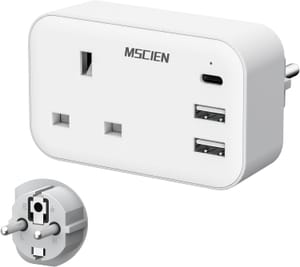 Mscien UK to EU Plug Adapter with USB-C (Type E/F)