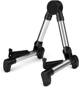 Flexzion Folding Adjustable A-Frame Guitar Stand - Silver