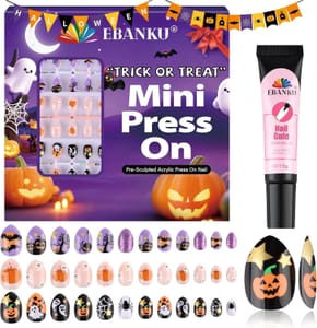 EBANKU Halloween Kid Press-on Nails, 72-Piece Almond Kit