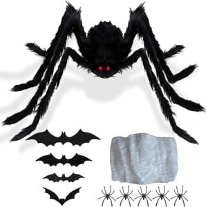 AMLOOPH Giant Spider Halloween Decor, Indoor/Outdoor, Cobweb & Bats