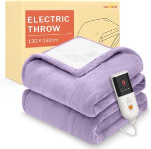 HOMLYNS Heated Throw Blanket, 9 Heat Settings, Purple, 160x130 Cm