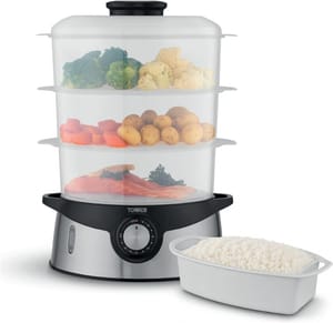 Tower 9L Three-Tier Steamer with BPA-Free Baskets, 800W