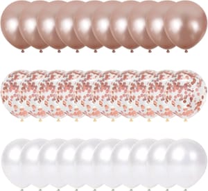 Yukiyi 60pcs 12 Inch White & Rose Gold Metallic Balloons