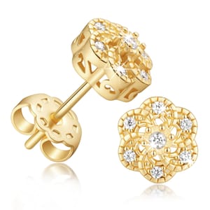 9ct Gold Stud Earrings, Flower-Shaped, Hypoallergenic