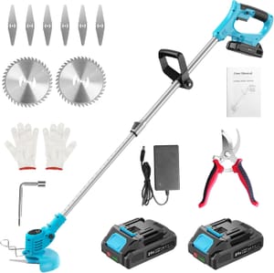 DEAL STACK - Cordless Grass Trimmer 21V with 2x 2.0Ah Batteries (Blue)