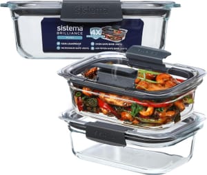Sistema Brilliance Glass Meal Prep Containers, 757 Ml, 3-Pack, Leakproof