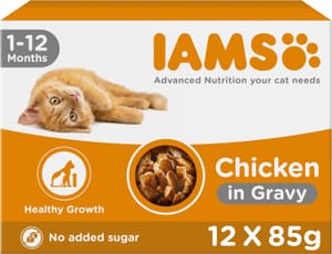 IAMS Kitten Wet Cat Food Chicken in Gravy 12x85g - £3.91 S&S Voucher