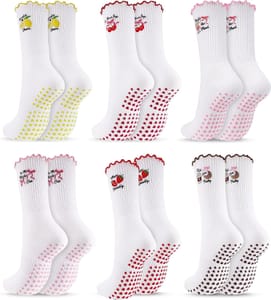 Zuimei Pilates Grip Socks - 6 Pairs - White, Red, Pink