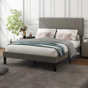HOMCOM Double Bed Frame with 5-Level Adjustable Upholstered Headboard Grey