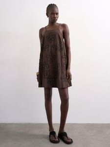Topshop Cotton Blend Trapeze Mini Dress - Brown