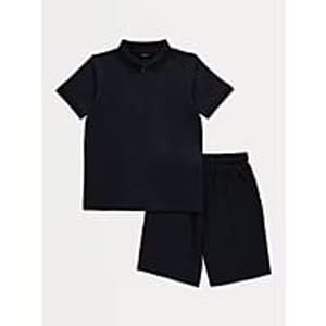Navy Textured Polo and Shorts Set