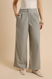 Dorothy Perkins Pleat Front Wide Leg Trousers - Grey