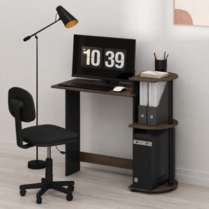 Furinno COMPACT Computer Desk with Shelves, Brown Walnut