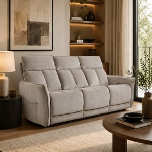 Aspire Grayson Fabric Power Recliner Three Seater Sofa - Fawn