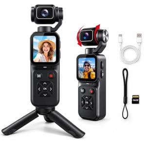 4K Vlogging Camera with Rotatable Lens, 16x Zoom, 16GB Card