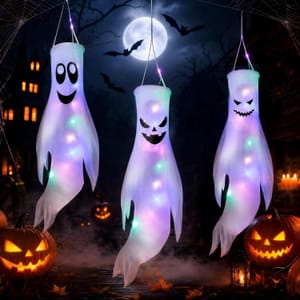 Ghost Windsocks Halloween Decor, 3-Pack, 120cm with LED Lights