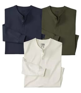 Pack of 3 Men's Button-Neck Tops - Navy, Khaki and White