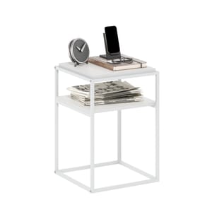Furinno Moretti 2-Tier Stackable Side Table, Open Shelf, White