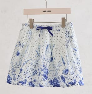 Rachel 3-9 Yrs Cotton Floral-Print Drawstring Skirt in Ivory Print