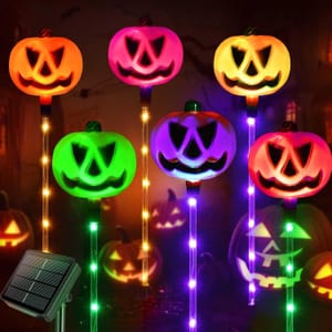 Homeleo 6-Pack Solar Pumpkin Stake Lights for Halloween Outdoor
