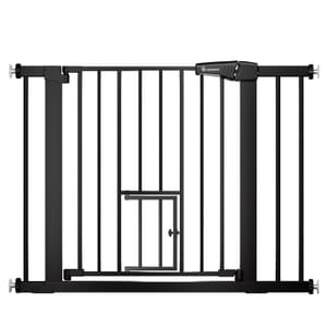 COMOMY 75-103cm Dog Gate with Cat Flap Pressure Fit Black