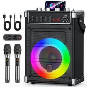 JYX Karaoke Machine with 2 Wireless Mics and Disco Light