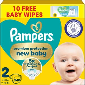 Pampers Premium Protection New Baby Nappies Size 2 + Wipes (Size 1 = £22.33)