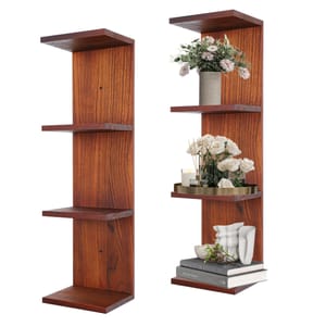 4-Tier Wall Shelf Unit, Vertical Floating Shelves, Walnut, 2-Pack