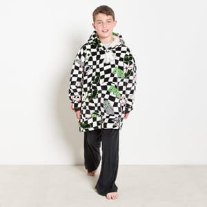 OHS Kids Halloween Checkerboard Hoodie Blanket - Monochrome