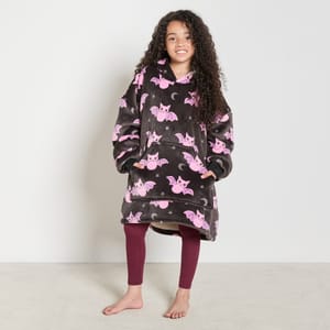 OHS Kids Bat Print Hoodie Blanket - Black